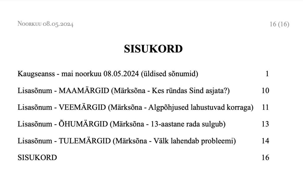 sisukord mai noorkuu 2024
